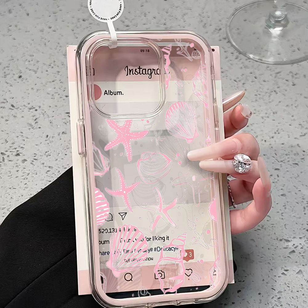 Clear Shockproof Bumper Case - 여름 핑크 조개껍질 투명 폰 케이스