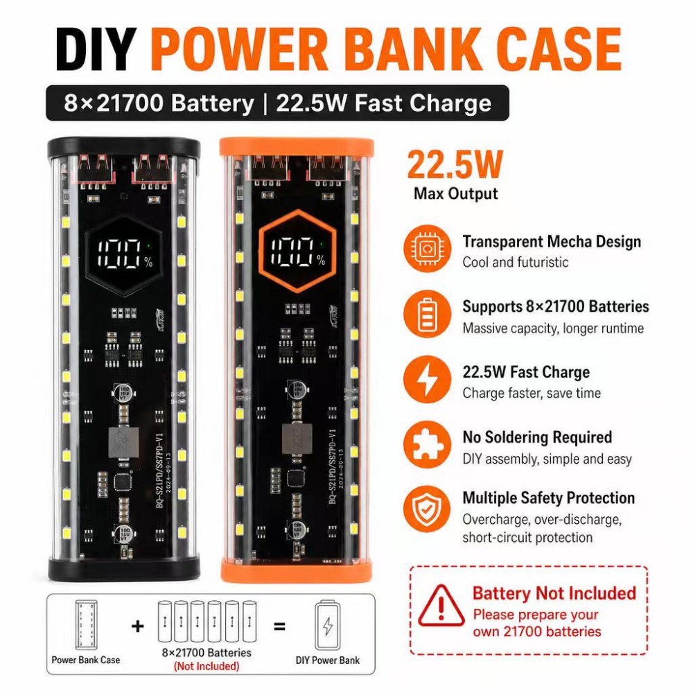 Power Banks - 8*21700 배터리 케이스 22.5W 고속 충전