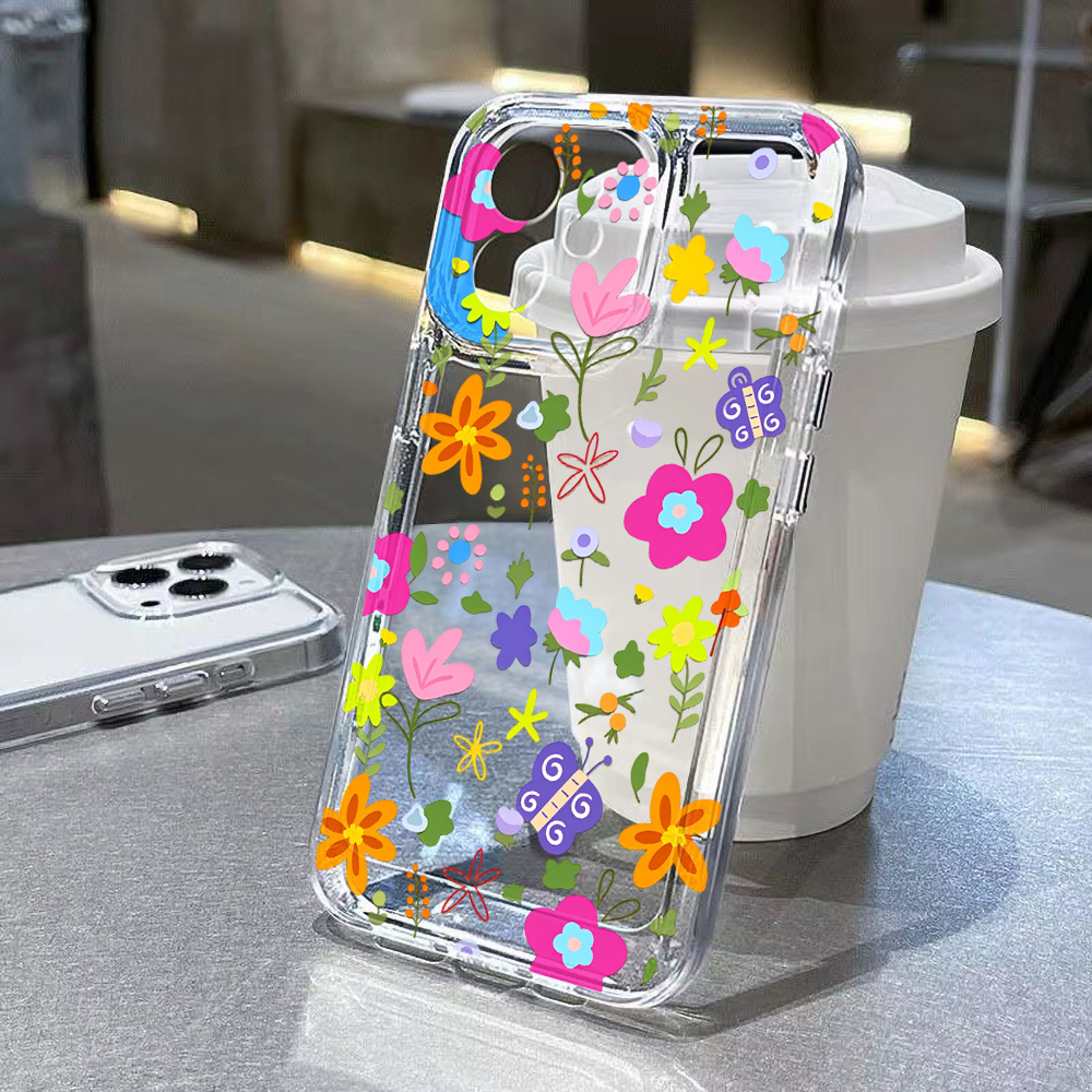 화려한 꽃무늬 투명 폰 케이스 (아이폰 16, 17,  - Clear Shockproof Bumper Case 리뷰 및 가격