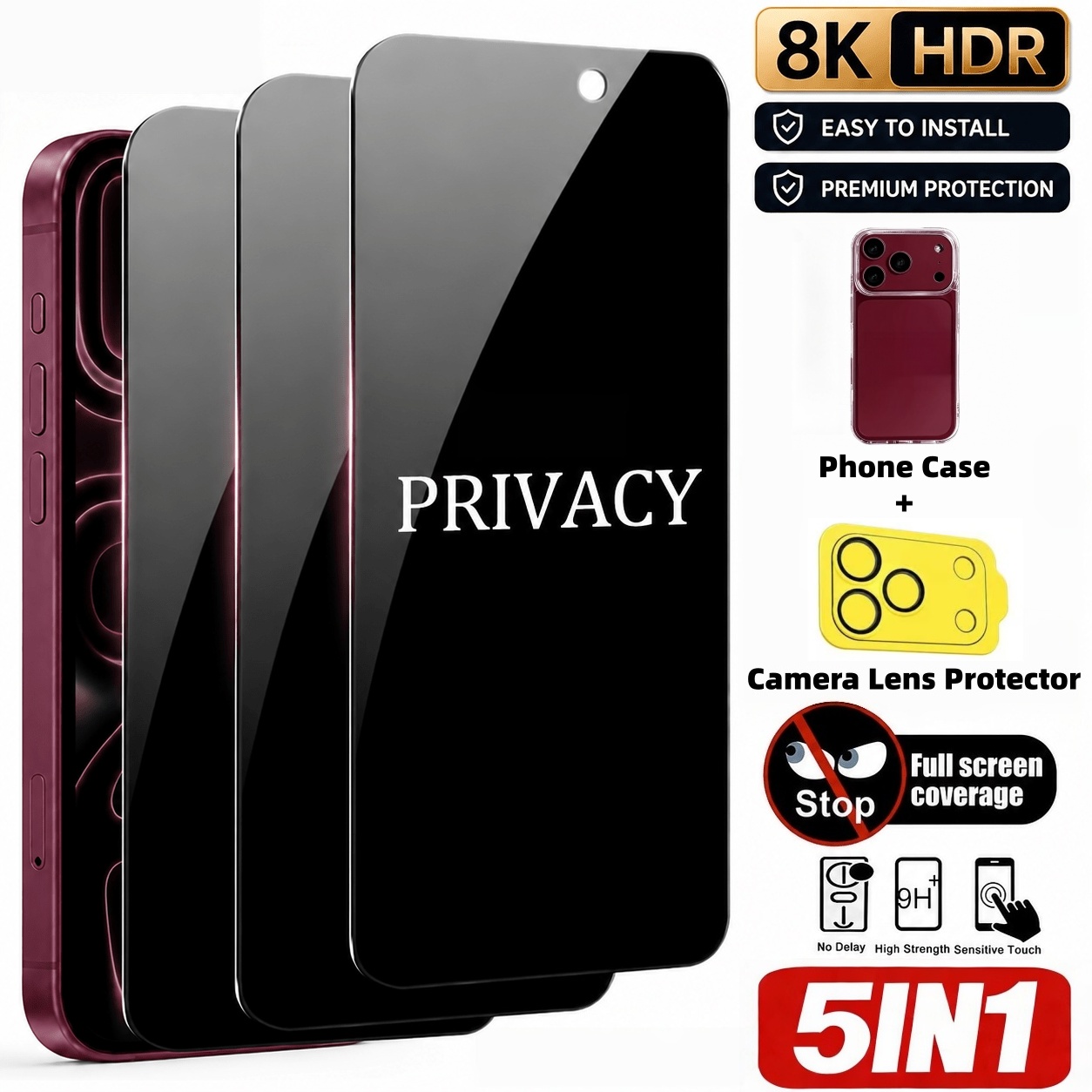 [5개 세트] 프라이버시 강화유리 화면 보호 필름 3개 - Anti Spy Privacy Glass Case 리뷰 및 가격