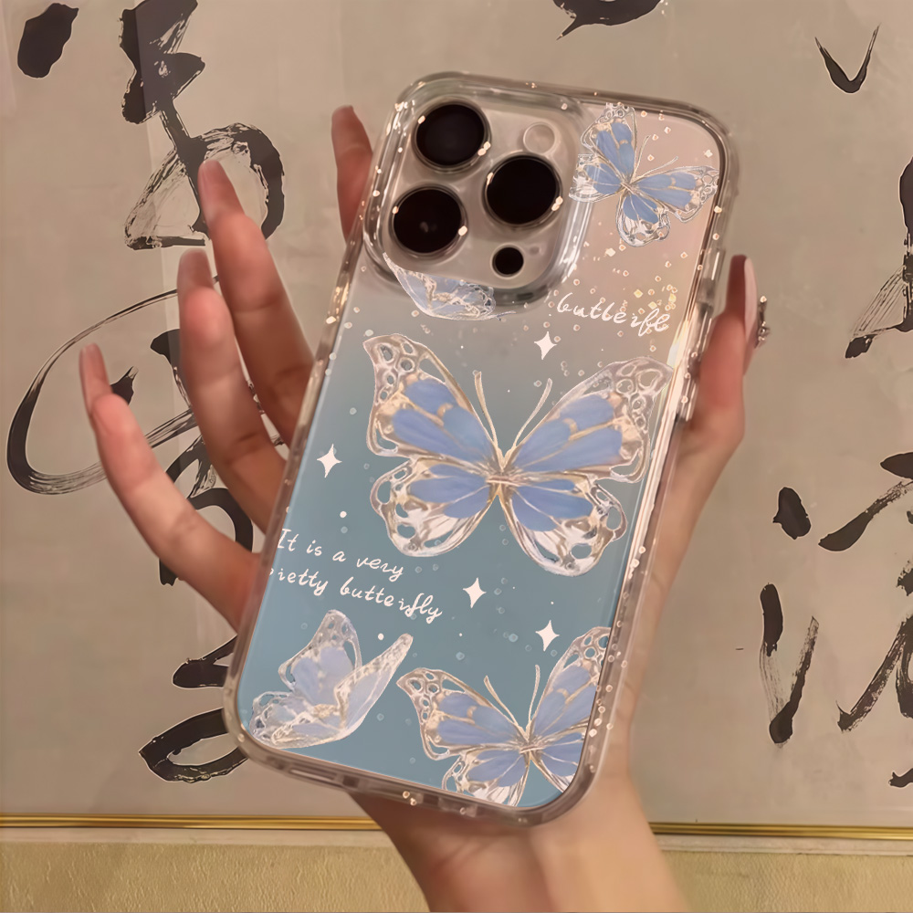 럭셔리 블루 버터플라이 투명 글리터 폰 케이스 (아이폰 - Clear Shockproof Bumper Case 리뷰 및 가격